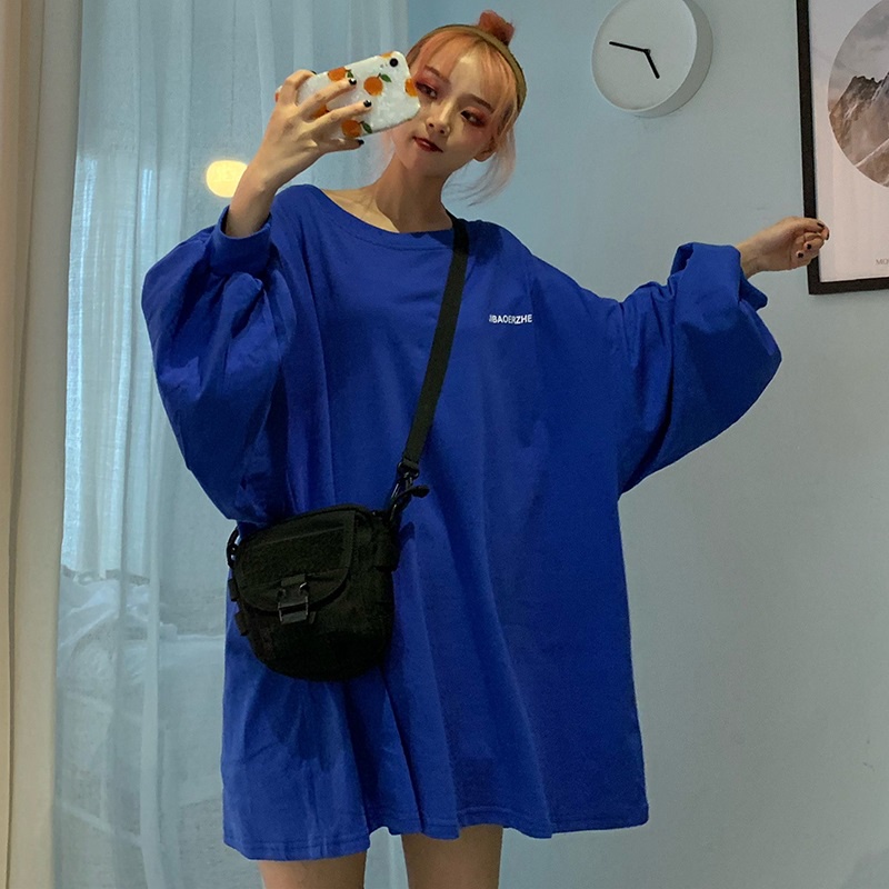 Áo thun SUXI tay dài dáng rộng dài màu trơn phong cách Hàn Quốc thời trang dành cho nữ với nhiều màu tùy chọn