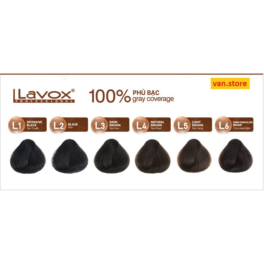 [NÂU CHOCOLATE ĐẬM L6] NHUỘM PHỦ BẠC DƯỠNG CHẤT THIÊN NHIÊN LAVOX - 60MLX2