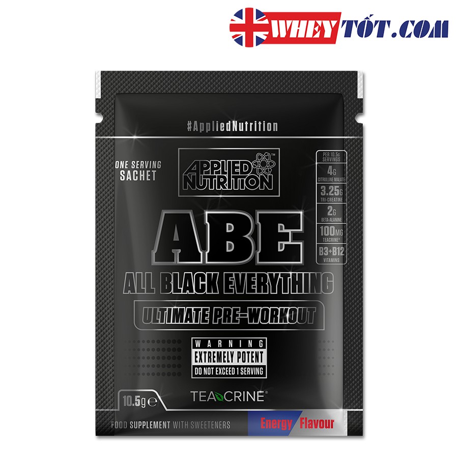 PRE - WORKOUT ABE Applied Nutrition Gói 1 lần dùng - Tăng lực - tập gym, dùng cùng bcaa, whey protein, rule 1 protein