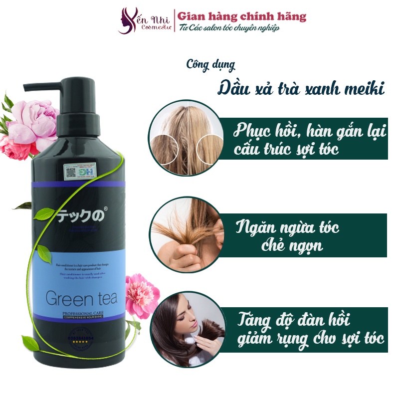 Meiki dầu gội trà xanh meiki ức chế gàu da đầu dầu phục hồi giữ ẩm sâu, Mỹ phẩm tóc yến nhi DG20