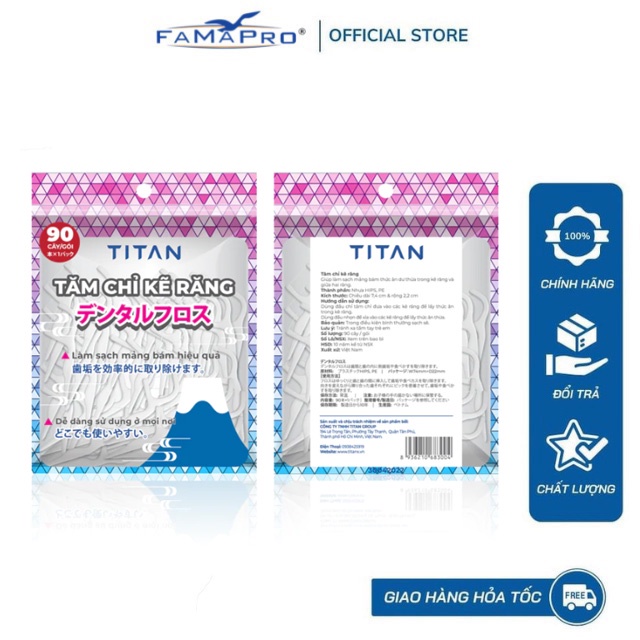 (90 cái/túi) FAMAPRO x TITAN Tăm chỉ kẽ răng nha khoa