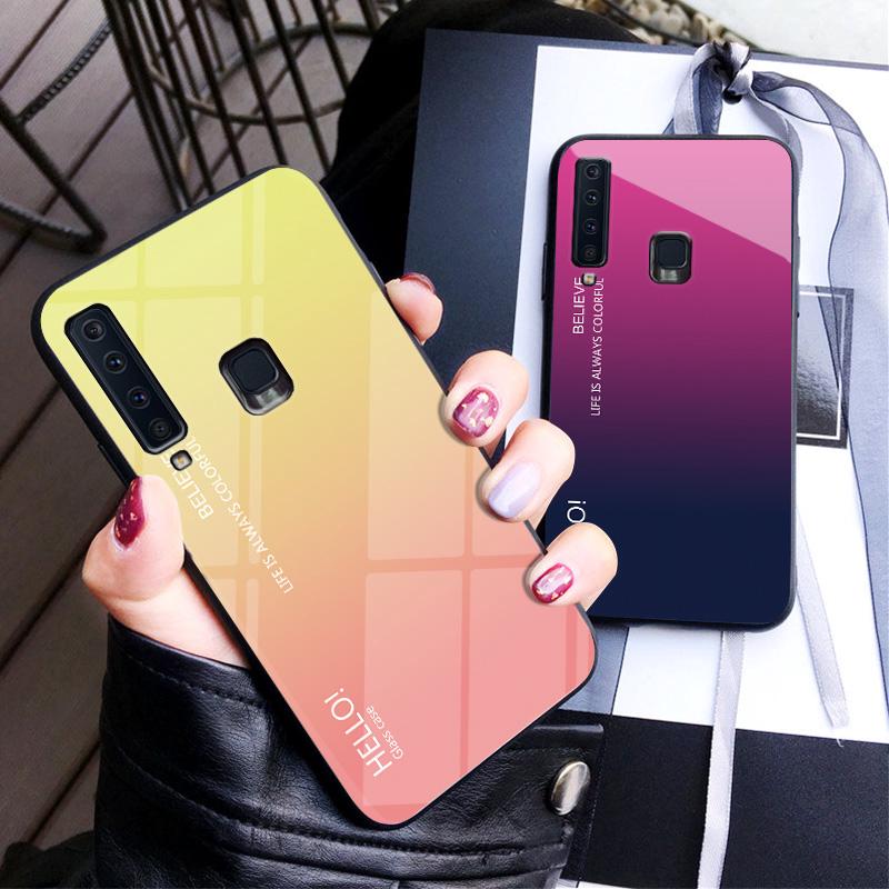 Ốp điện thoại mặt kính cường lực màu gradient cho Samsung A9 2019/A7 2018/A750/J8 2018/J3 2018