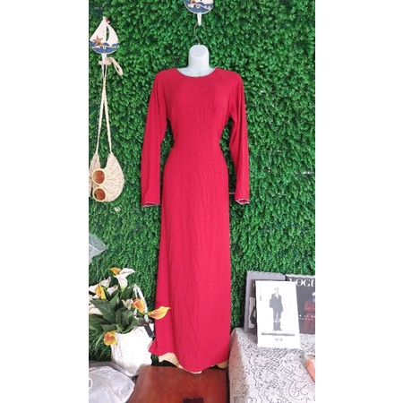 Thanh lý bộ áo dài đỏ lụa kèm quần hàng new