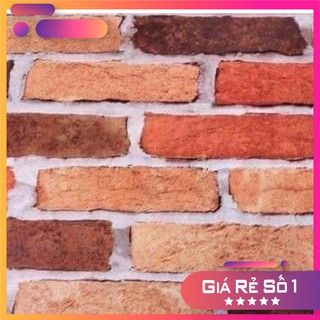Giấy dán tường mẫu gạch nâu đỏ , có keo sẵn cuộn 10x45cm, khổ 45cm
