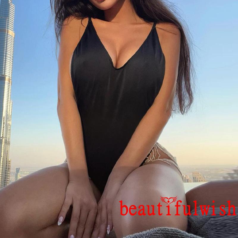 BEAUTIFULWISH-Women Sleeveless Bodysuit with Deep V Neck, Solid Color Skinny Fit High Waist Summer Clothing | BigBuy360 - bigbuy360.vn