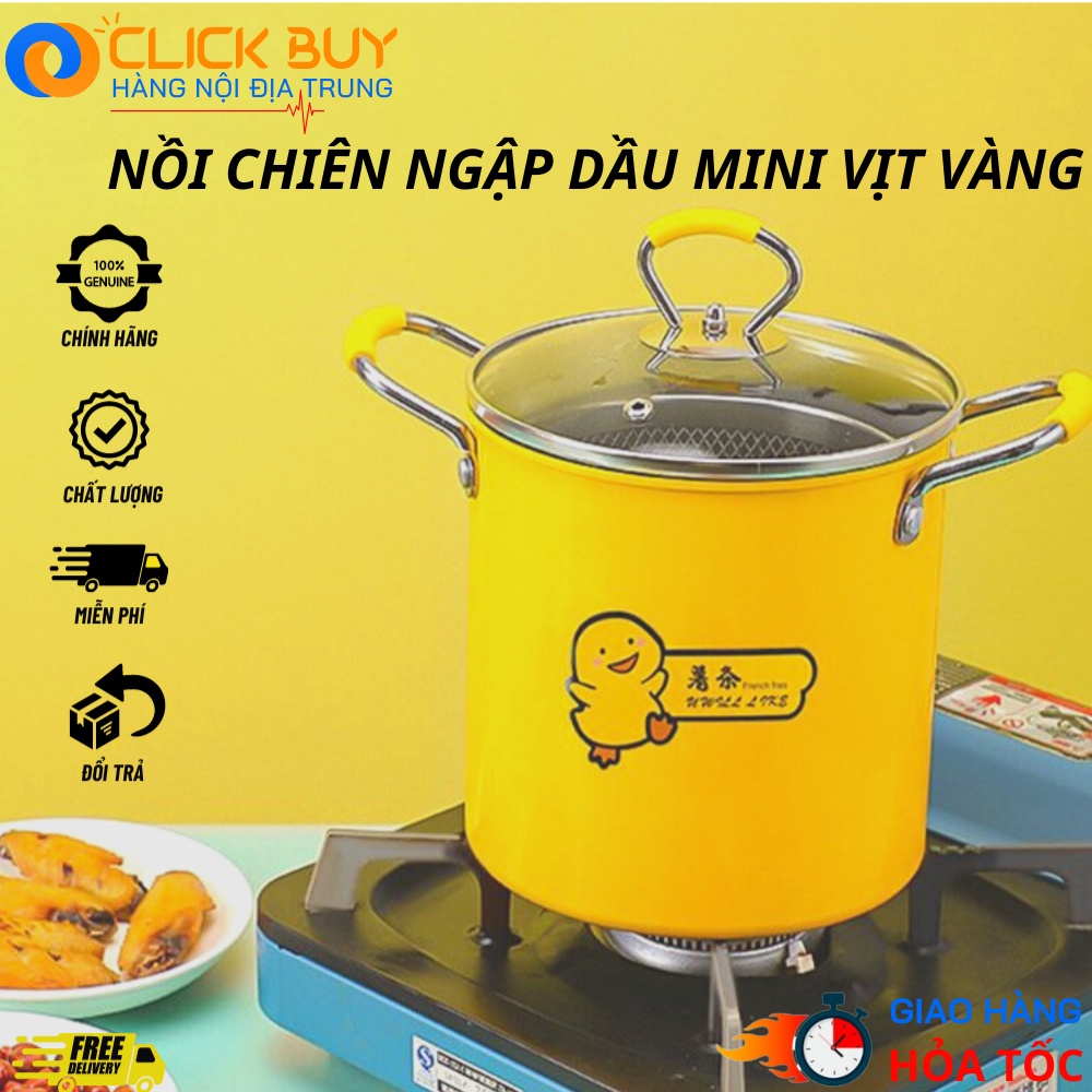Nồi Chiên Ngập Dầu Mini Vịt Vàng Không Kén Bếp ( Cao 18cm- Kèm Rổ Inox )