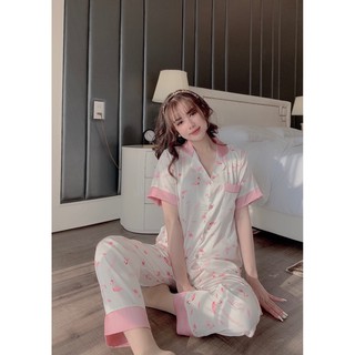 Bộ ngủ lụa Pizama quần dài áo cộc P221