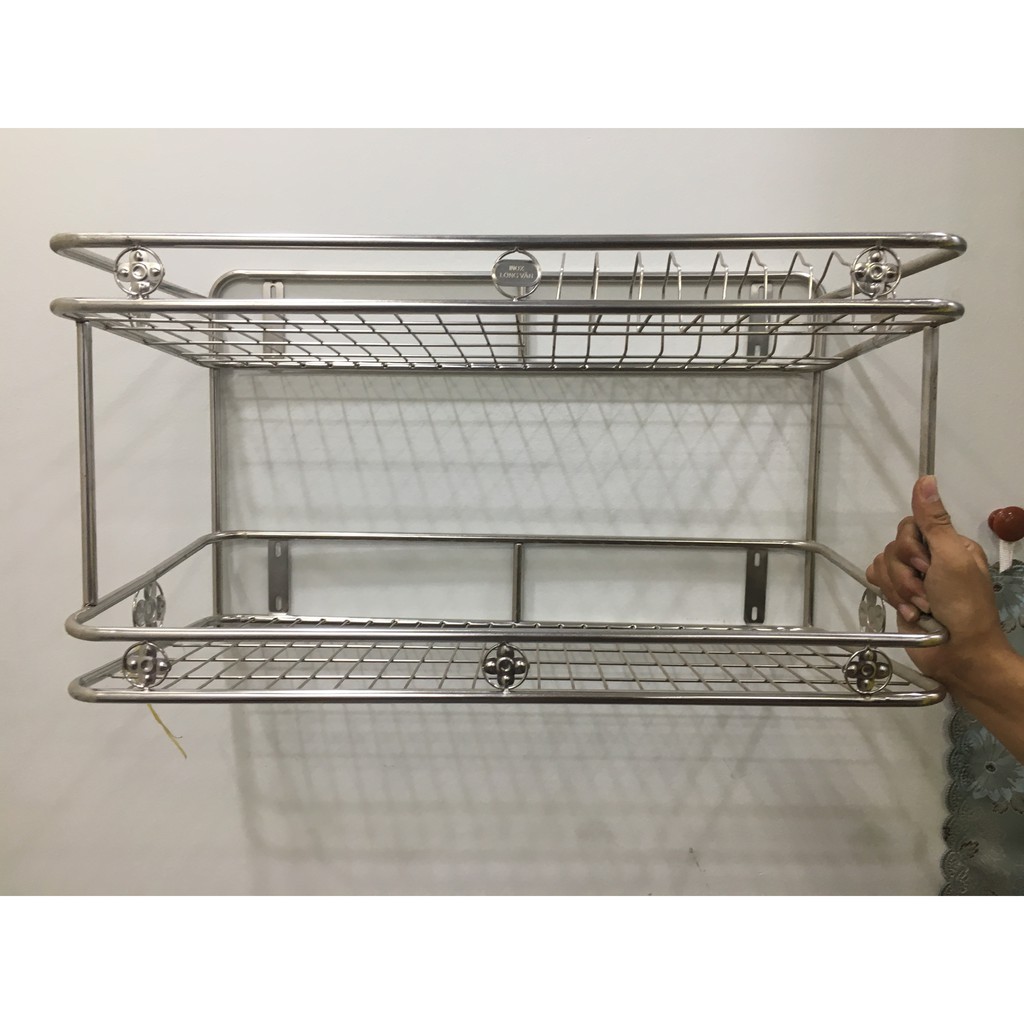 Kệ treo tường inox đựng chén dĩa 2 tầng