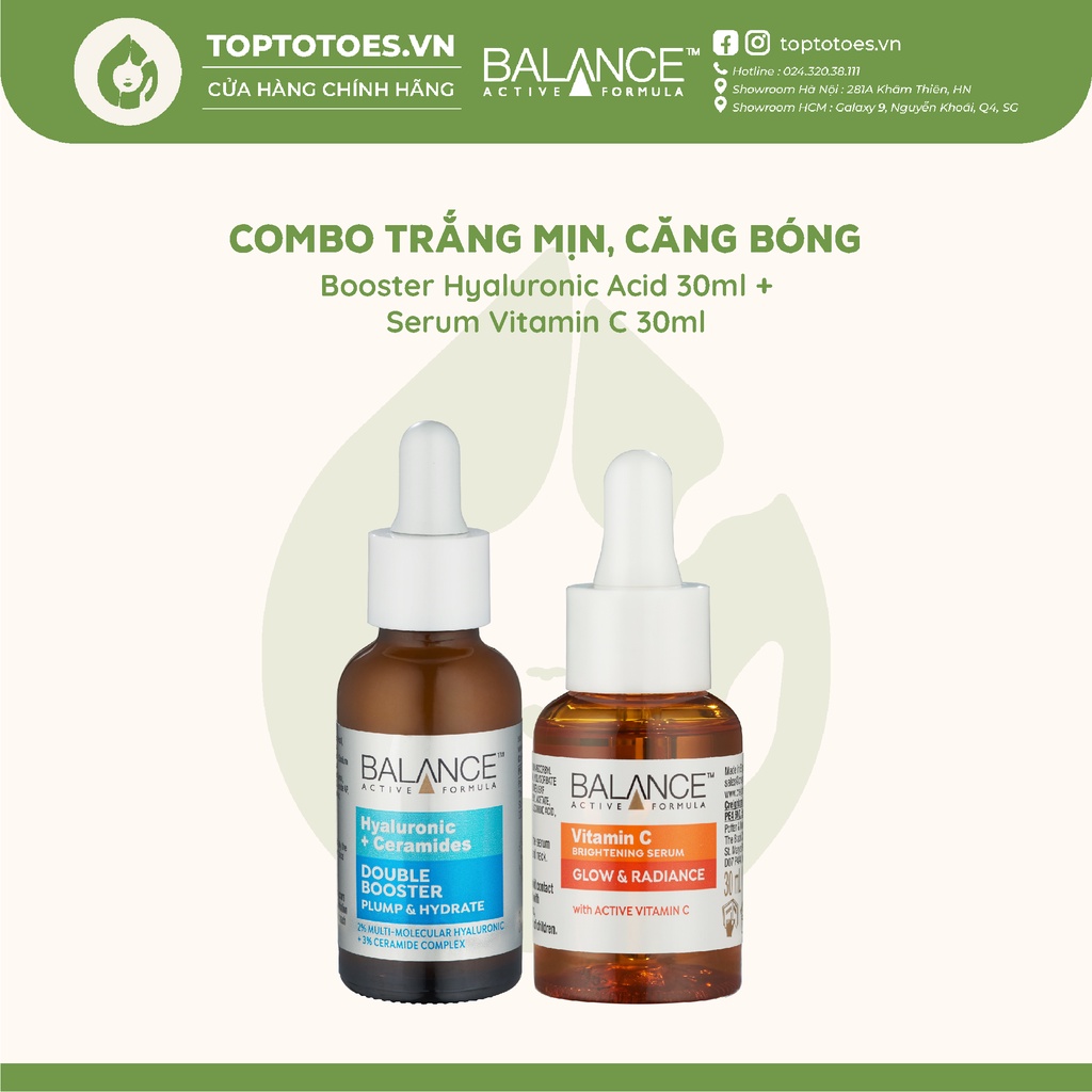 Serum cấp nước, phục hồi da Balance 2% Hyaluronic Acid + 3% Ceramides Double Booster 30ml [Nhập Khẩu Chính Hãng 100%]