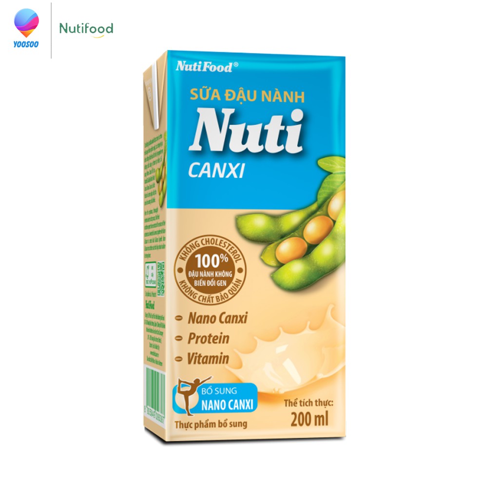 Sữa đậu nành Nuti Nguyên Chất/  Canxi  200ml - Hộp hoặc Bịch lựa chọn - Thương Hiệu NUTIFOOD - YOOSOO MALL