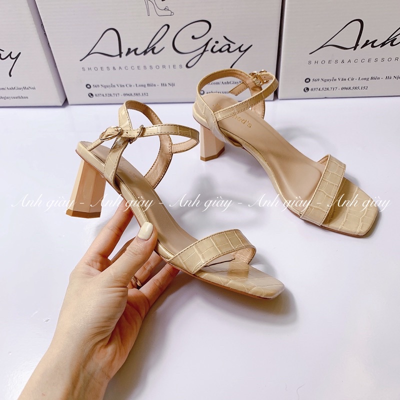 SD40 - Sandal quai ngang da lì Vân gót trụ nhỏ 5p VNXK ( ảnh thật ,kèm video)