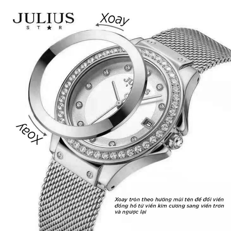 Combo 4 trong 1 đồng hồ Julius star JS-040A kèm dây và lắc tay ( Bạc )