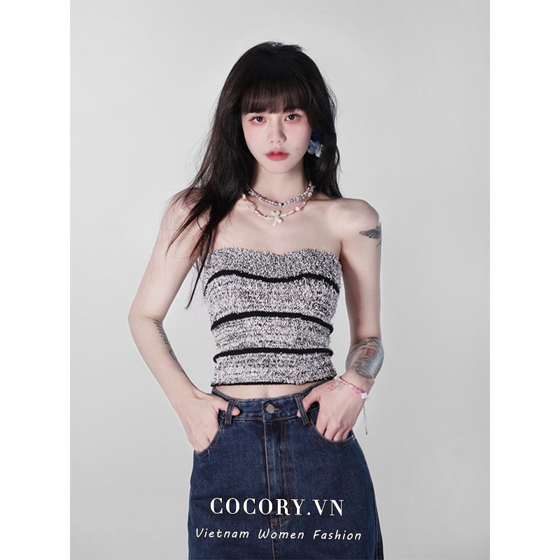 Cocory vn Áo Croptop Trễ Vai Dáng Ôm Thời Trang Mùa Hè Quyến Rũ Cho Nữ