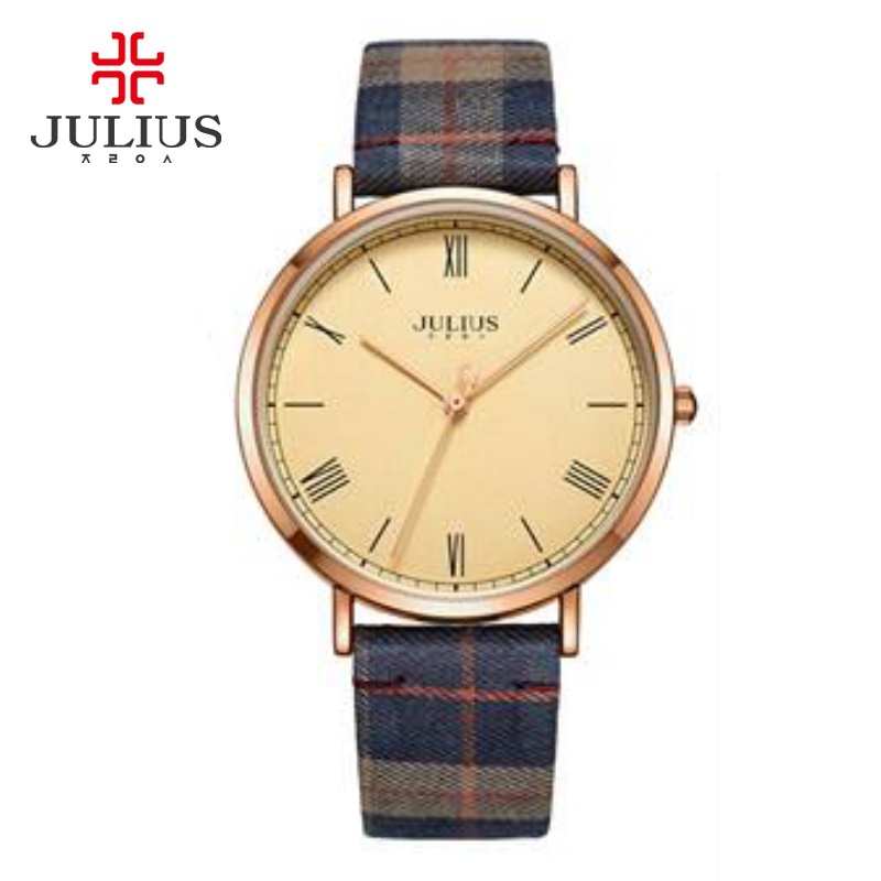 Đồng hồ nữ JULIUS JA-1015 dây da phối vải sọc | Julius Official