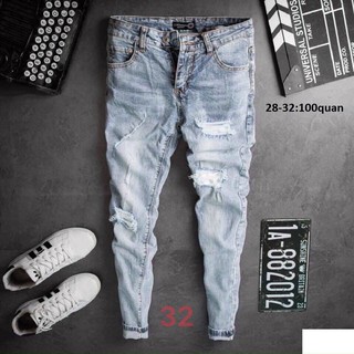Quần bò nam dài , quần jean nam màu xanh bó chân rách gối đẹp cao cấp jn32