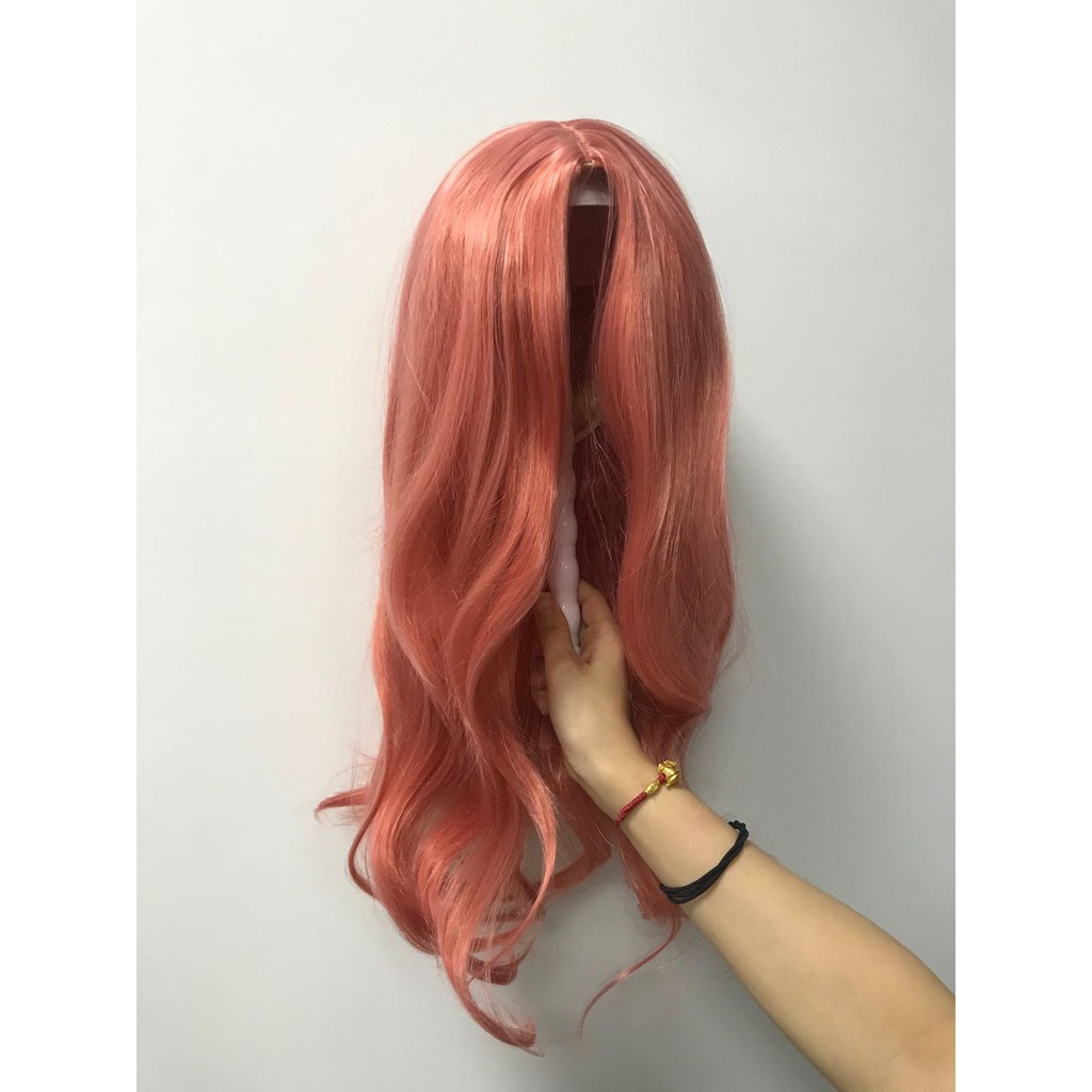 Bộ Tóc Giả Nữ Xoăn Dài Màu Hồng Cá Tính