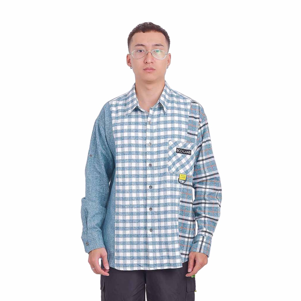 Áo Sơ Mi BOO Unisex Dáng Rộng Họa Tiết Kẻ Caro Phối 3 Màu Thời Trang Hàn Quốc Cá Tính