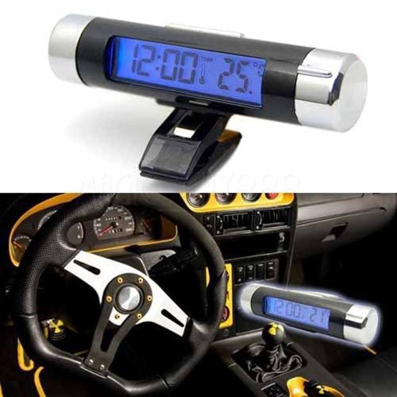 Đồng hồ điện tử kiêm nhiệt kế màn hình LCD gắn lỗ thông khí ô tô 2 trong 1