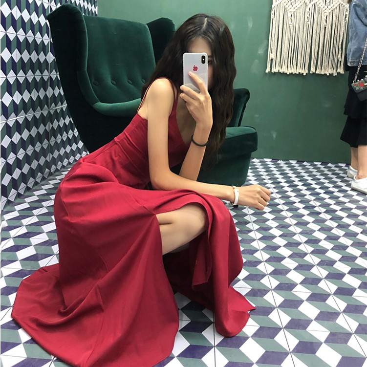 Đầm Maxi XIAOZHAINV 2 Dây Mảnh Form Dài Xẻ Tà | BigBuy360 - bigbuy360.vn