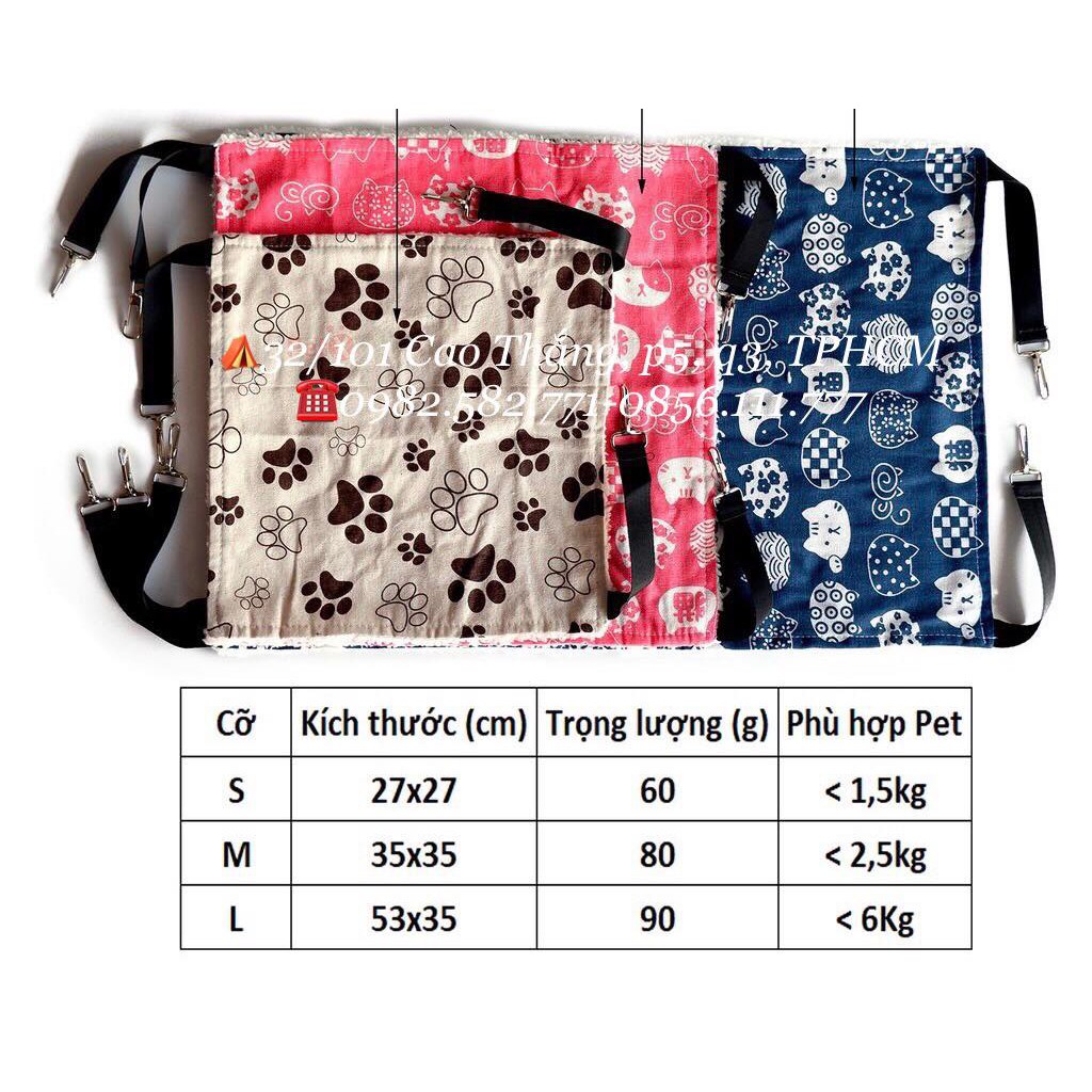 Võng mèo 2 lớp size S,M,L dùng cho lồng chuồng mèo lắp ghép
