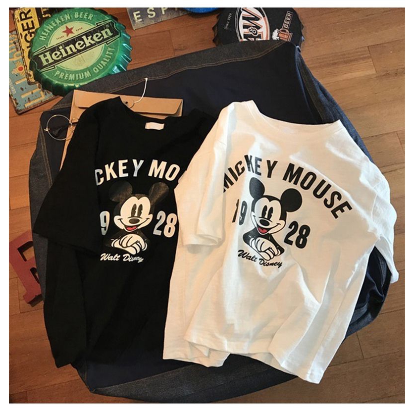 Áo Thun Tay Ngắn In Hình Chuột Mickey Dễ Thương
