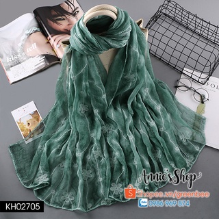 KH027 Khăn lụa thêu 3D Apricot cao cấp