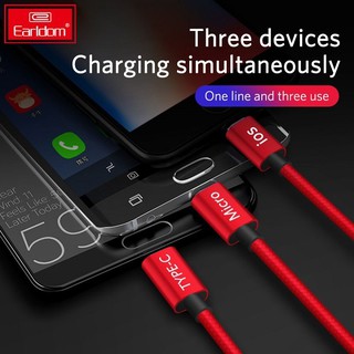 Cáp 3 đầu lightning/micro/typec EARLDOM IMC-015 1.2M
