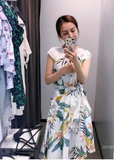 Váy Zara hoa lá cúc gỗ