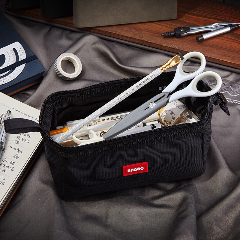 Hộp bút vải canvas Angoo túi bút double pen case bóp viết phong cách nhật bản 5 màu