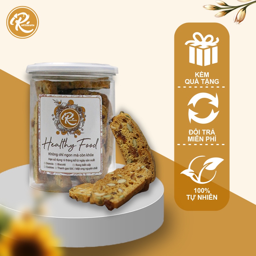 Bánh BISCOTTI, bánh ăn kiêng giảm cân ROTTINUTS,3 Vị (Vani, Chocolate, Matcha) Bảo quản 6 tháng - Trọng lượng [250 gram]