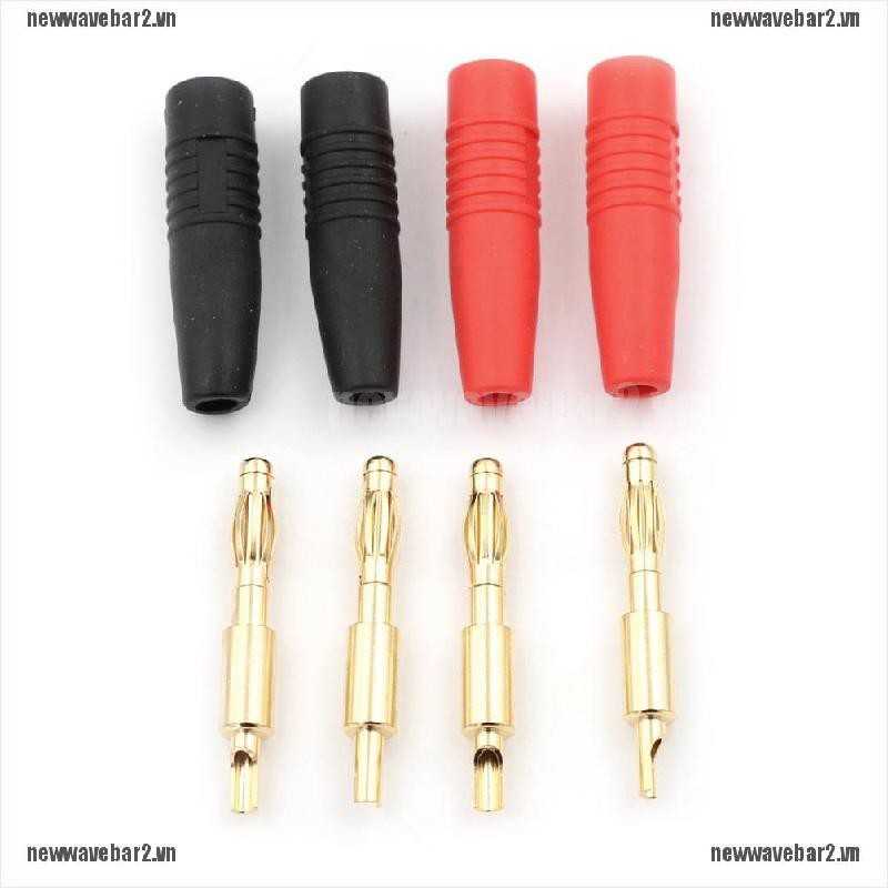 {new2} 4pcs Gold Plated Copper 4mm Banana Male Plug Test DIY Solder Connector R+B{wave}