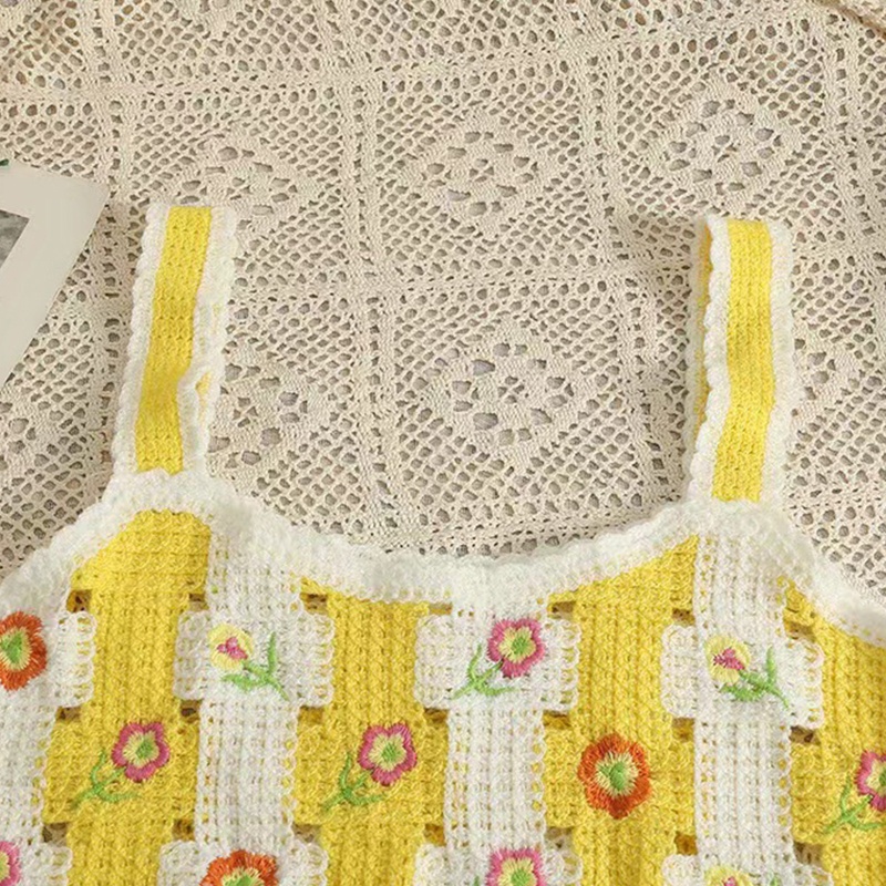 Áo Tank Top Dệt Kim Không Tay Thêu Hoa Thời Trang Ngọt Ngào Dành Cho Nữ