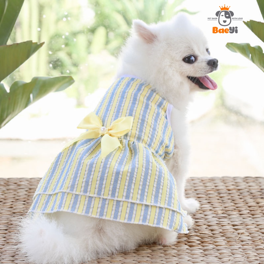 Áo cho chó mèo, đầm sọc đính nơ xinh xắn thương hiệu BaeYi, đồ tết cho thú cưng, quần áo thú cưng