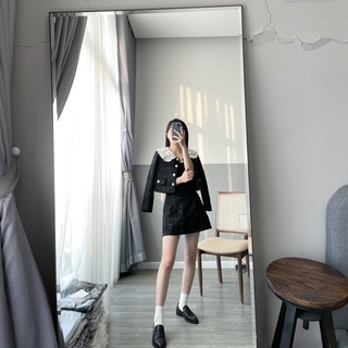 set tweed đen cổ trắng