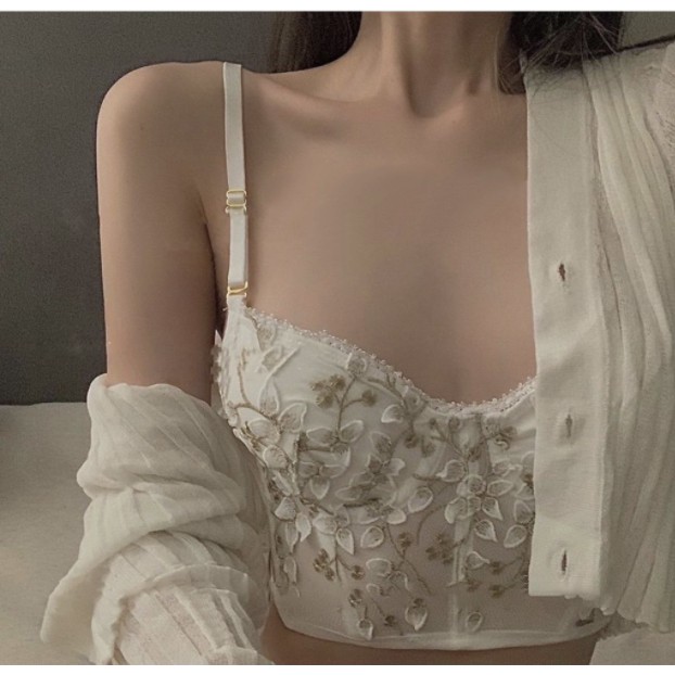 Áo Corset Cổ Điển Đệm Mỏng Có Gọng Nâng Ngực Sexy, Sét Bra Họa Tiết Hoa Thêu Nổi Đơn Giản Màu Trắng Sang Trọng | BigBuy360 - bigbuy360.vn