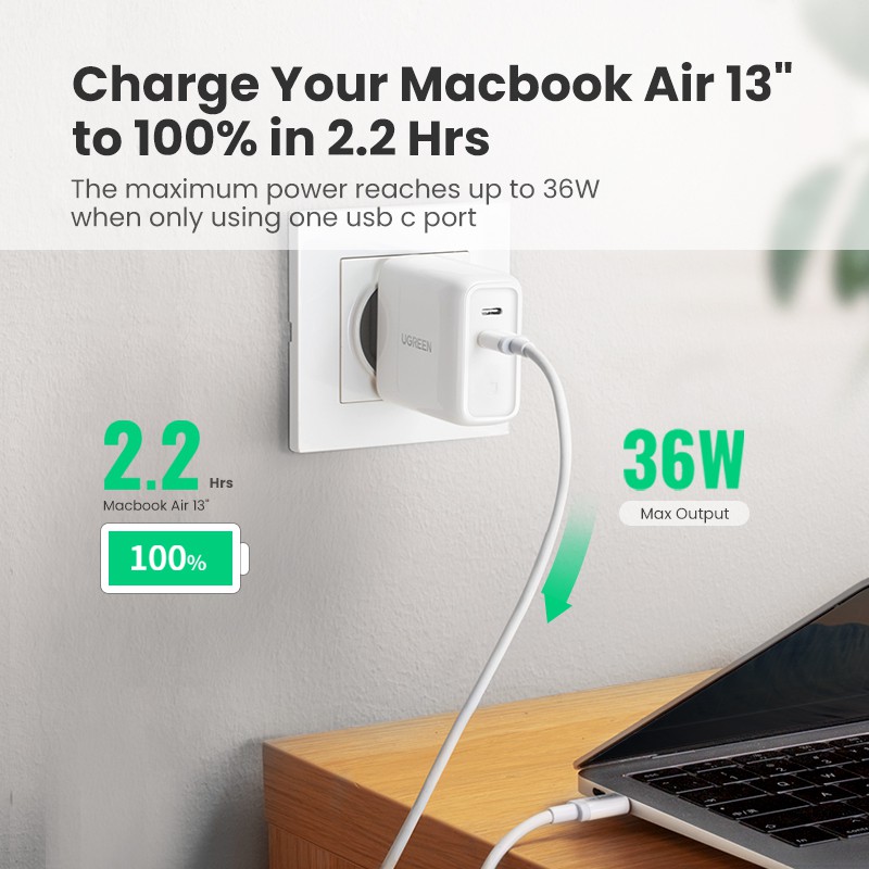 Củ Sạc UGREEN PD36W USB PD 4.0 3.0 Cho iPhone 11 Pro XS Macbook iPad QC 3.0 USB Type C
