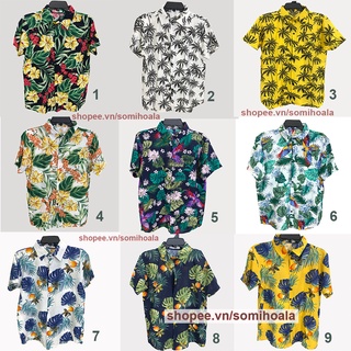 Áo sơ mi hawaii đi biển họa tiết hoa lá thích hợp mặc theo nhóm, lớp, gia đình, teambuilding...chất đũi mềm mát.
