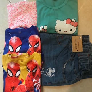 Combo bộ cotton, váy, quần bò cho bé