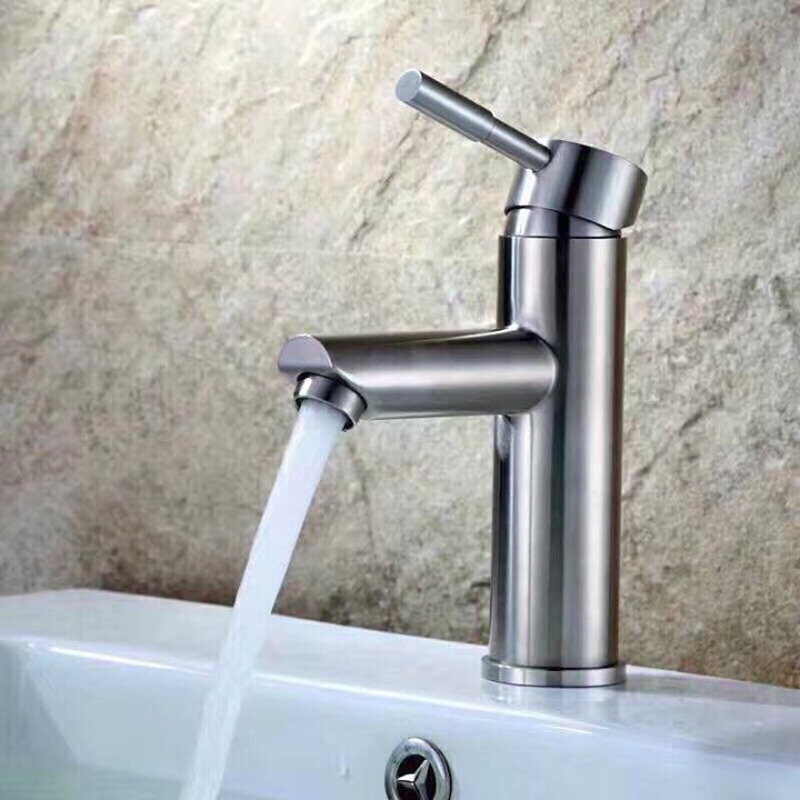 Vòi rửa mặt nóng lạnh inox 304 Tròn (Tặng kèm dây cấp bảo hành 12 tháng), Vòi lavabo nóng lạnh inox 304