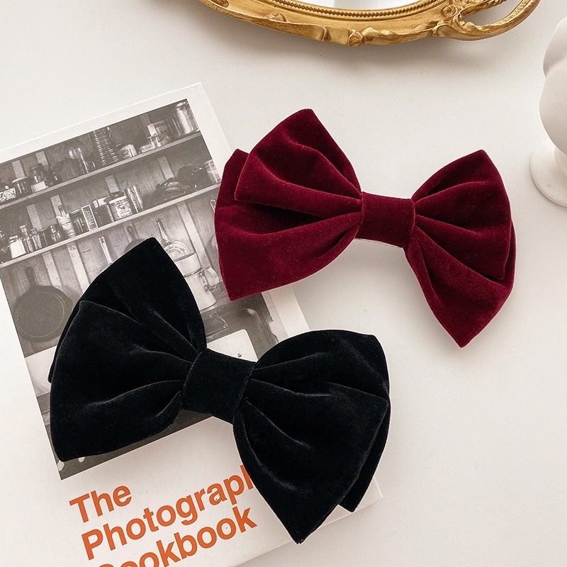 Kẹp Tóc Nơ Vải Nhung Xinh Xắn Phong Cách Hàn Quốc