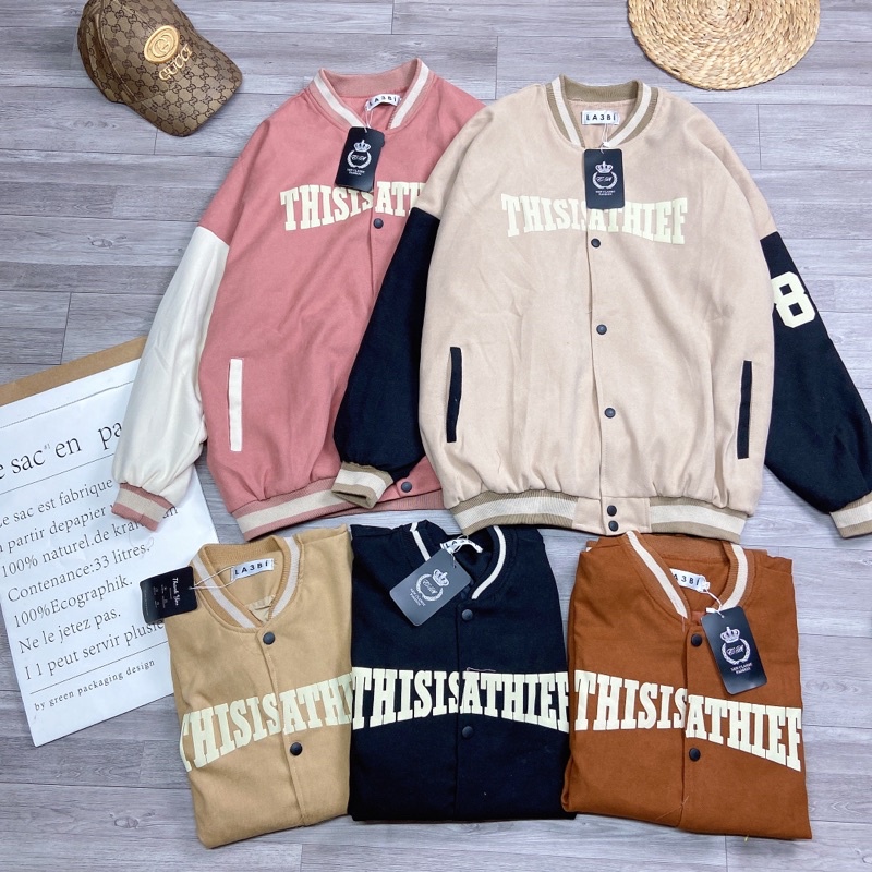 Áo Khoác Bomber Thể Thao Nhung Tăm 2 Lớp Số 84 Dáng Rộng Áo Bóng Chày Cao Cấp