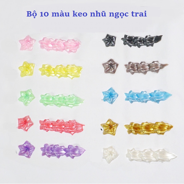 Keo kem túi 50gr gồm 10 màu thạch nhũ bóng pearl trang trí ốp điện thoại, DIY