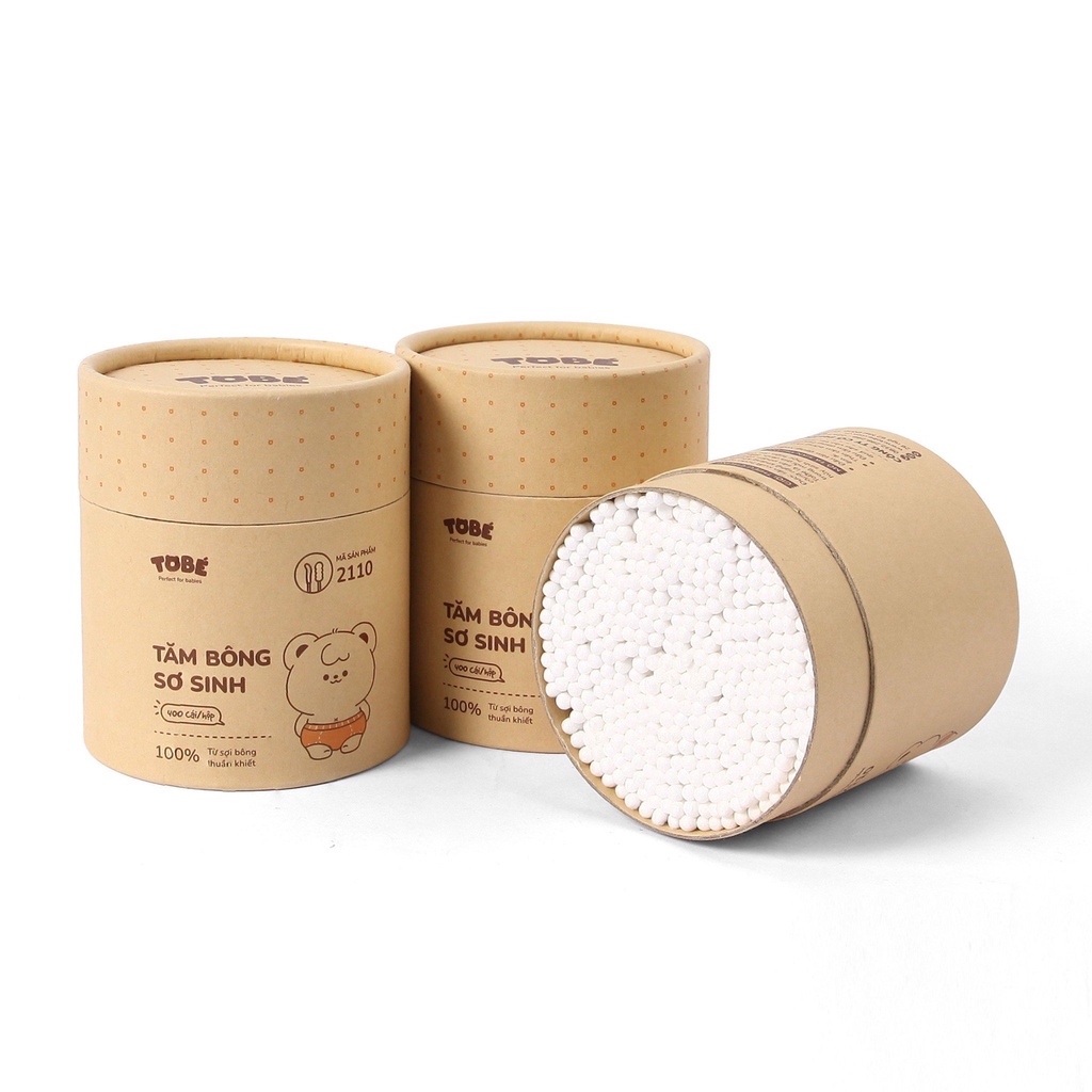 Tăm bông sơ sinh hãng TOBÉ an toàn cho bé, tiện lợi cho cả gia đình hộp 400 que⚡️𝐌𝐈𝐄̂̃𝐍 𝐏𝐇𝐈́ 𝐒𝐇𝐈𝐏⚡️