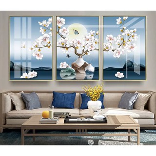 Bộ 3 tranh treo tường canvas lộc bình và hoa mai may mắn VIP 1879- 30 x45 cm