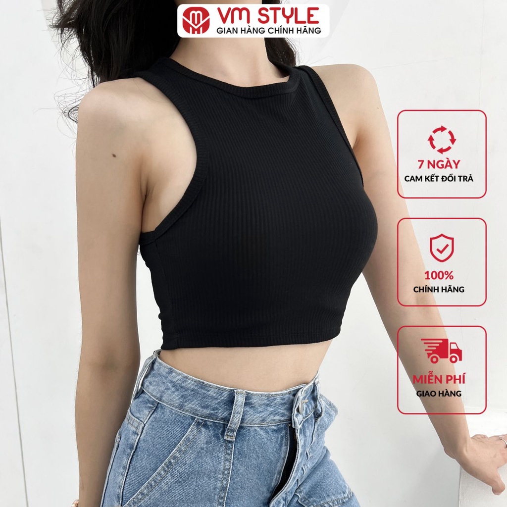 Áo thun ba lỗ VMSTYLE croptop gân tăm co dãn trơn nhiều màu 20479 ATU00004 ATU00190
