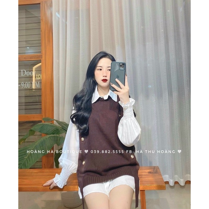 Set áo sơ mi + gile len đính khuy siêu xinhh