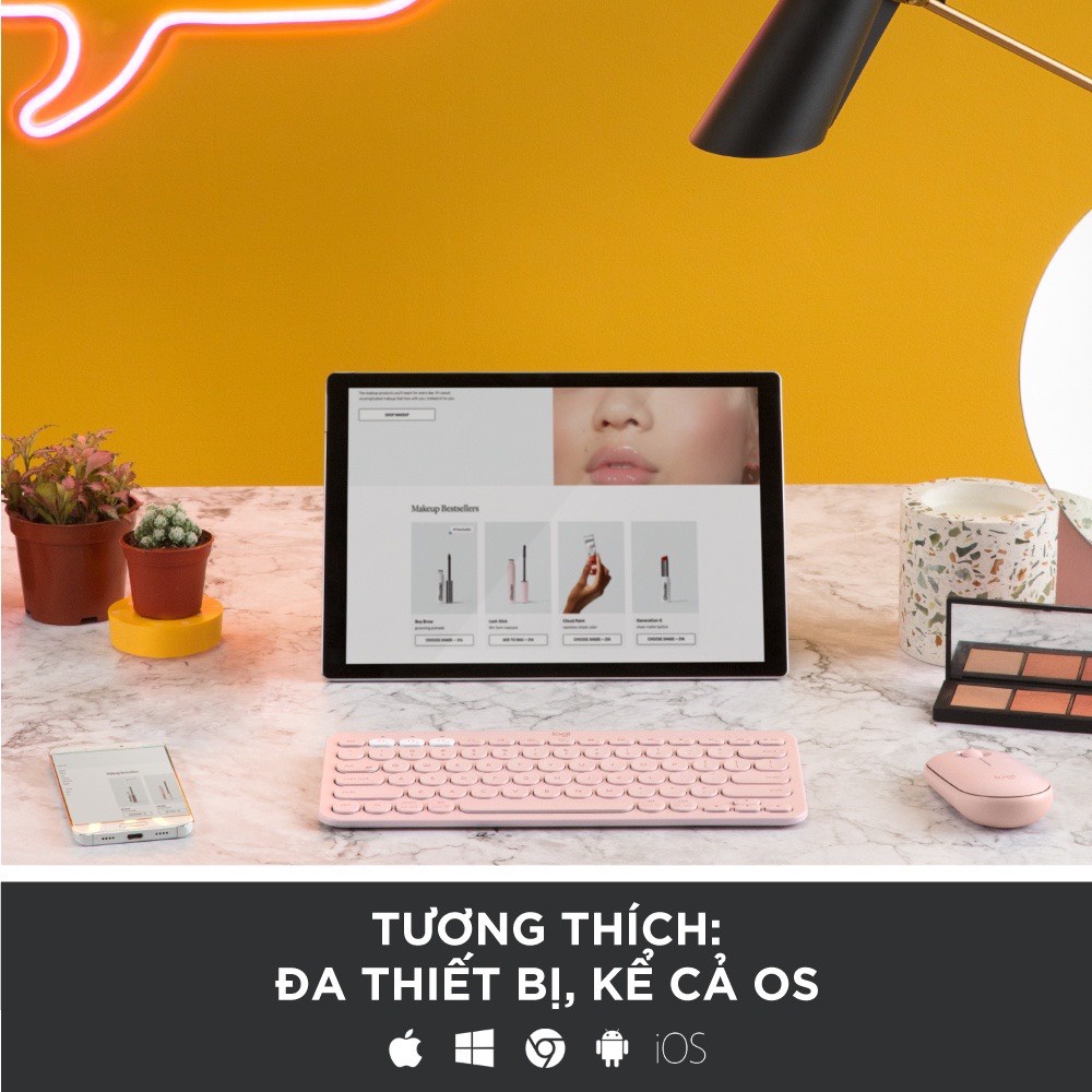 Combo bàn phiếm chuột không dây Logitech K380 + M650 Signature Cuộn SmartWheel, giảm ồn