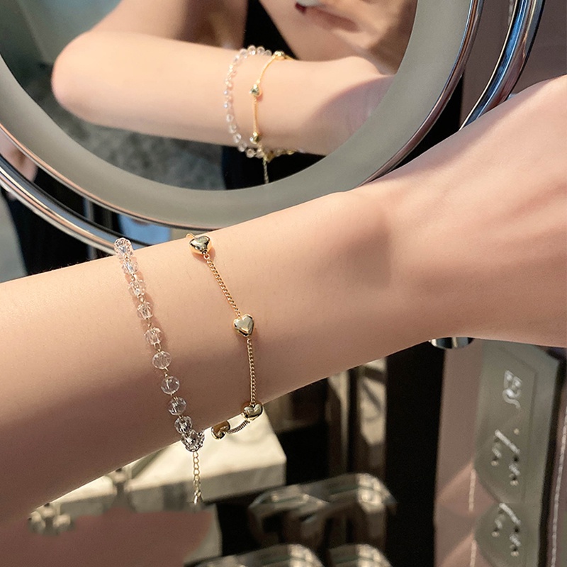Vòng Đeo Tay Hai Lớp Đính Hạt Pha Lê Hình Trái Tim Dành Cho Nữ