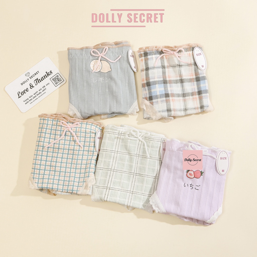 Quần lót cotton nữ DOLLY SECRET quần chip cotton cao cấp kháng khuẩn họa tiết caro kẻ xinh xắn dễ thương QL043