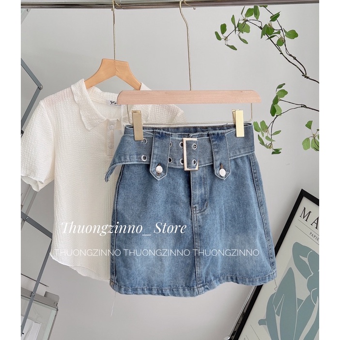[Ảnh thật/Video] Chân váy jean kèm đai to Lưng Cao Form Ôm Kiểu Dáng Hợp Thời Trang Chân vây bò